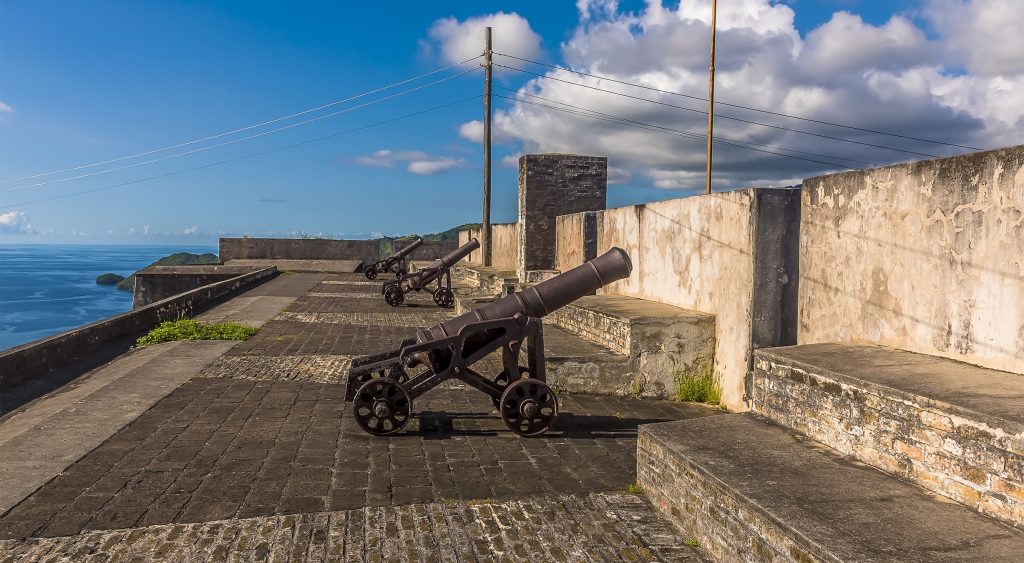 A view along the ramparts of Fort Charlotte, Kingstown. Saint Vincent